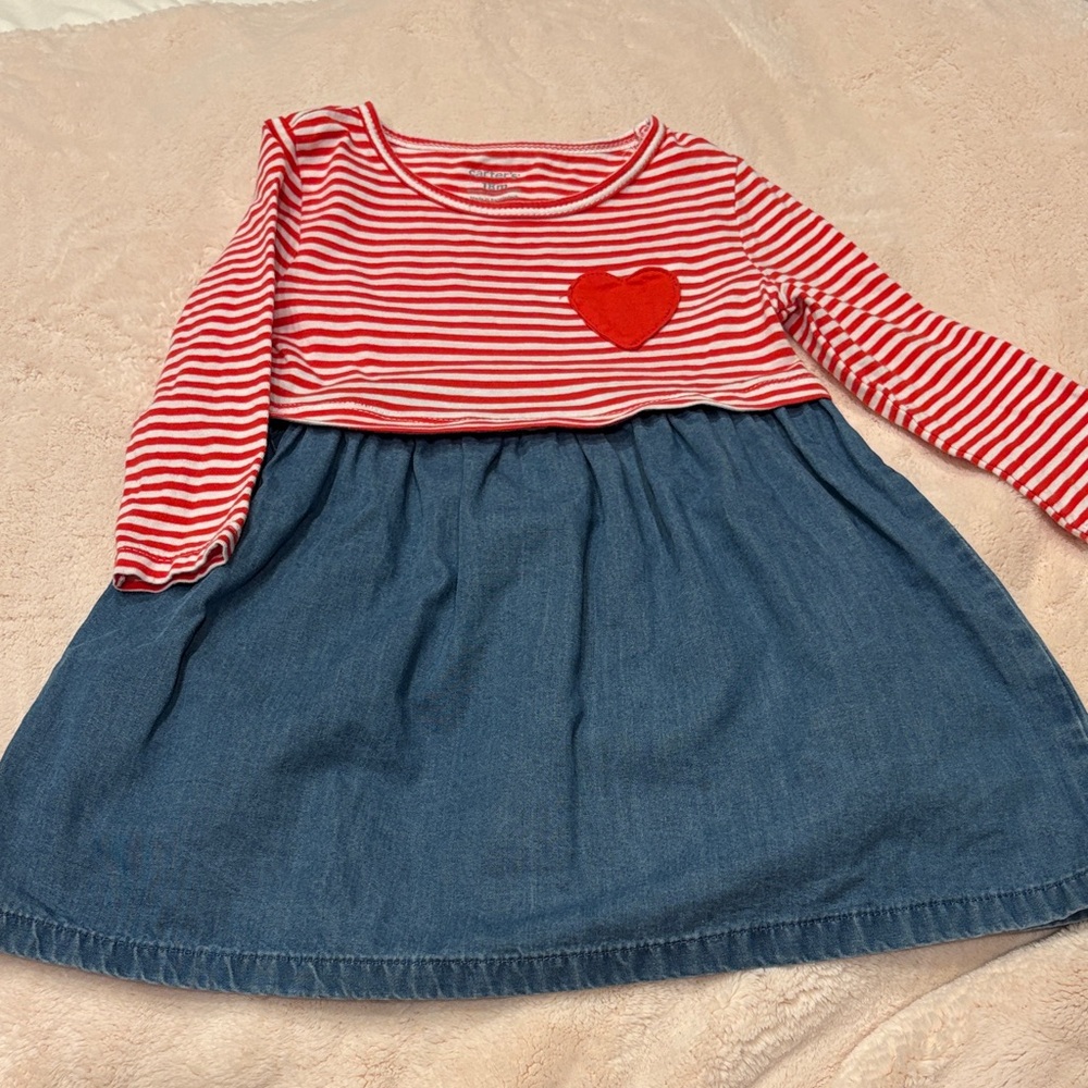 Carter's Red and Blue Stripe Heart Dress 18 months